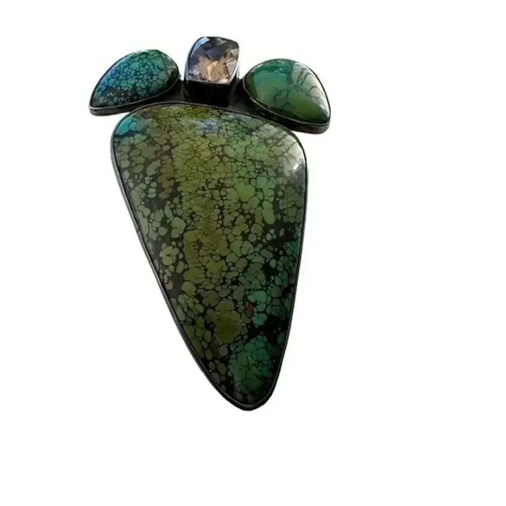 Amy Kahn Russell Turquoise Smokey Topaz signed Pendant Brooch